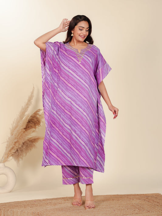 Soft Cotton Striped Kaftan Purple Kurta