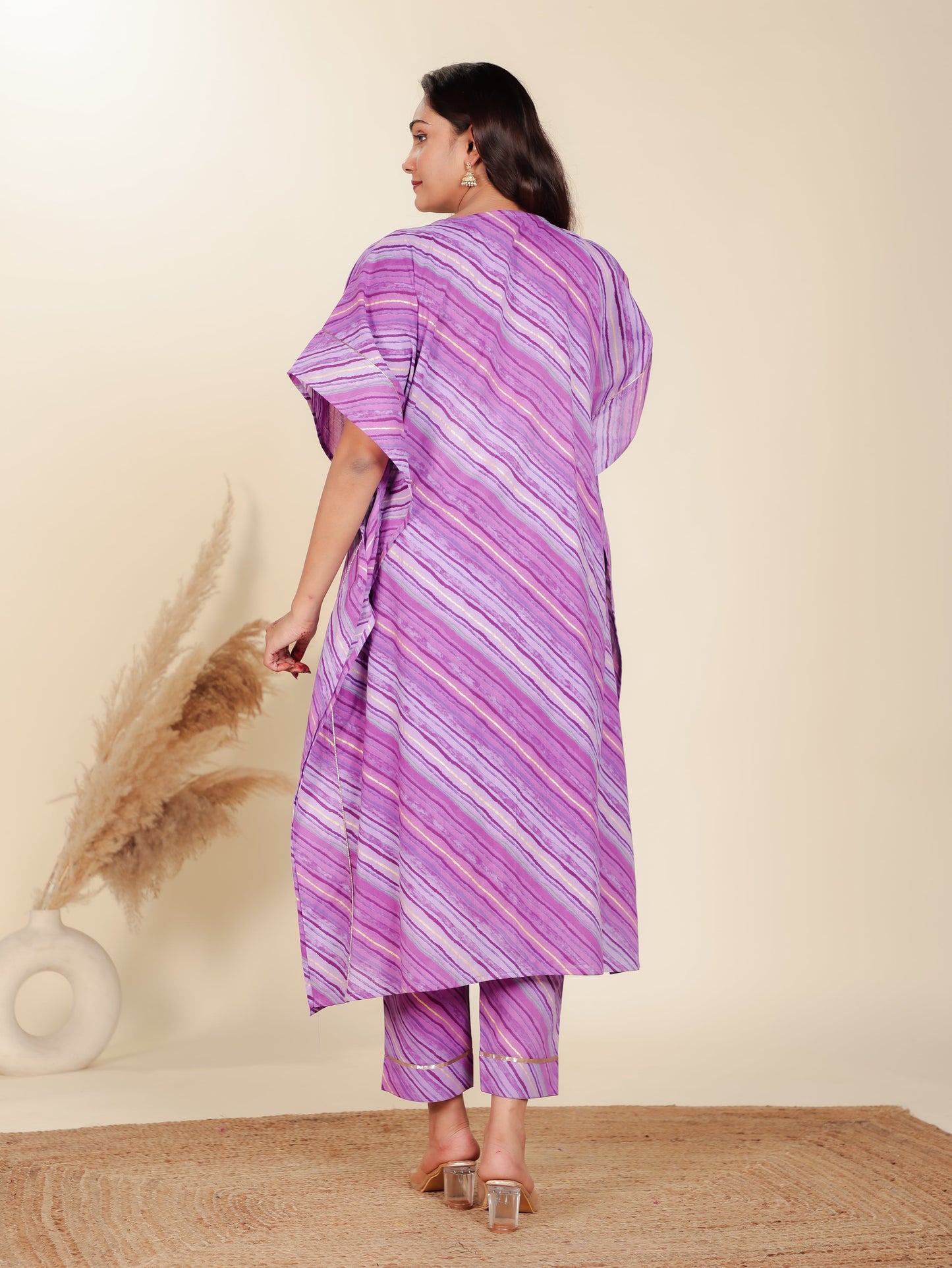 Soft Cotton Striped Kaftan Purple Kurta