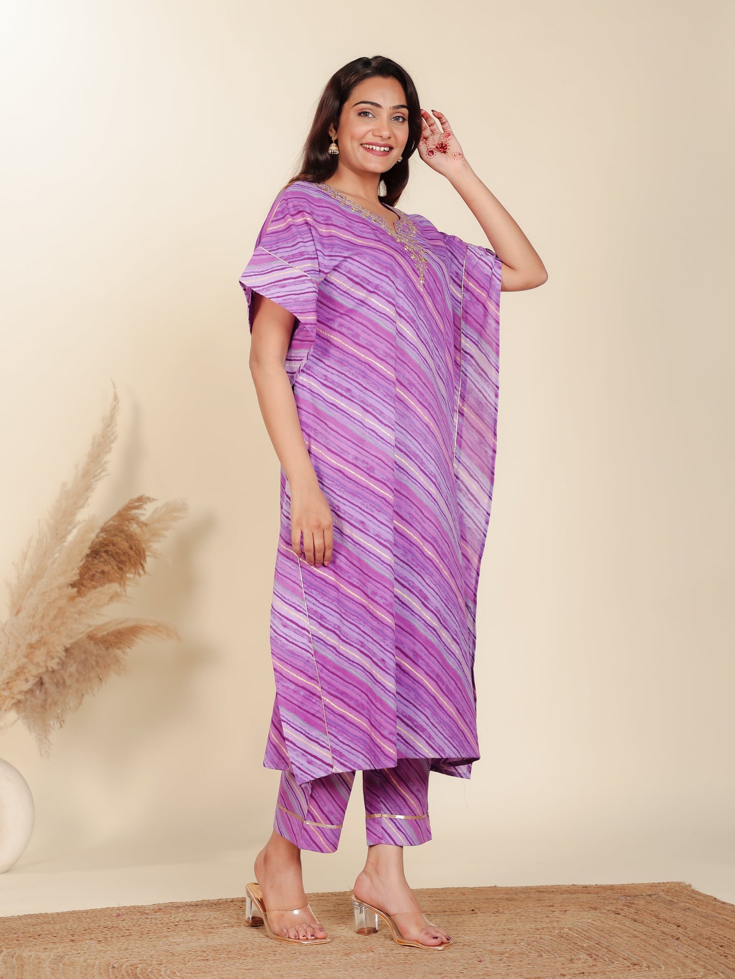 Soft Cotton Striped Kaftan Purple Kurta