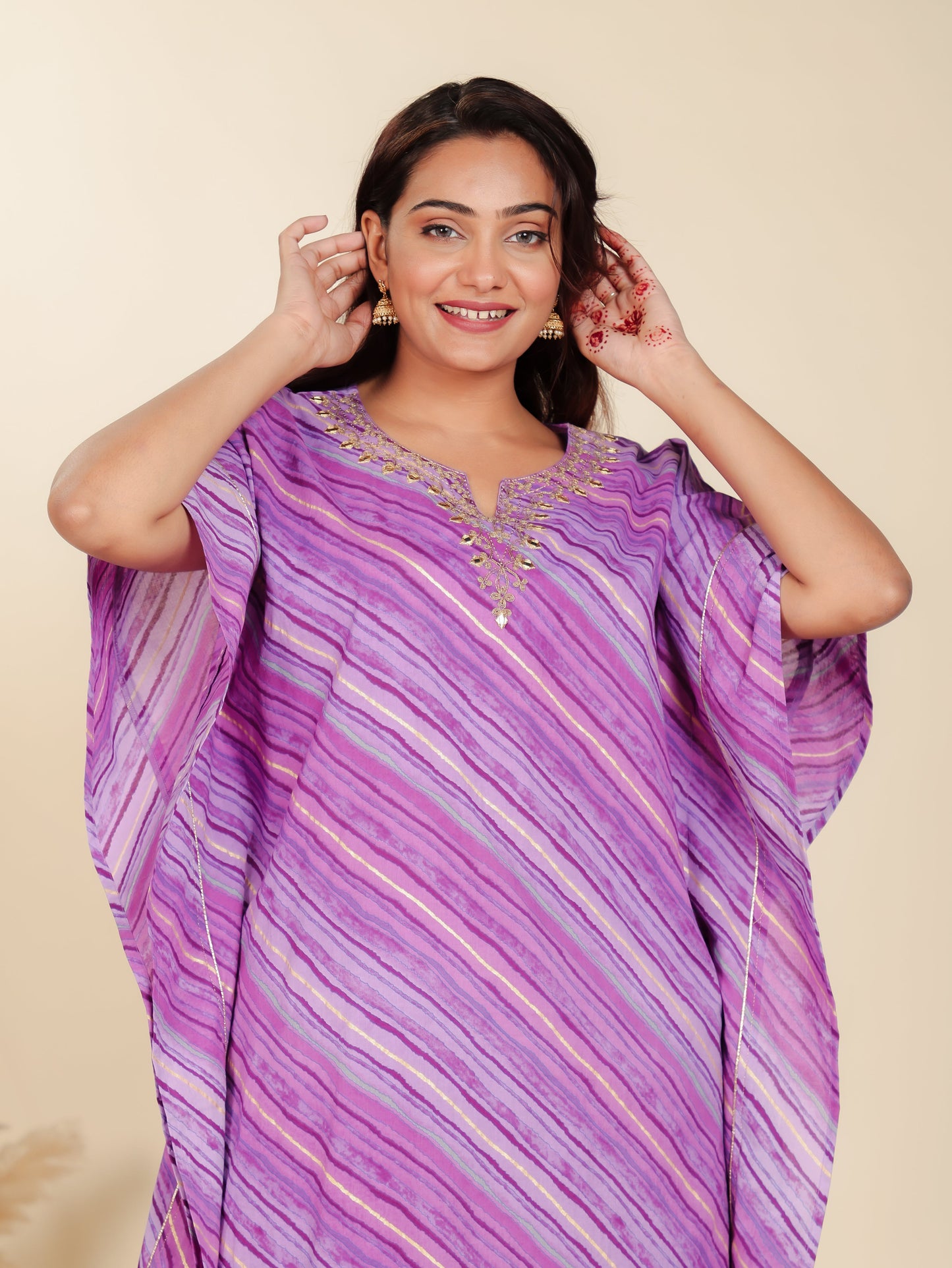 Soft Cotton Striped Kaftan Purple Kurta