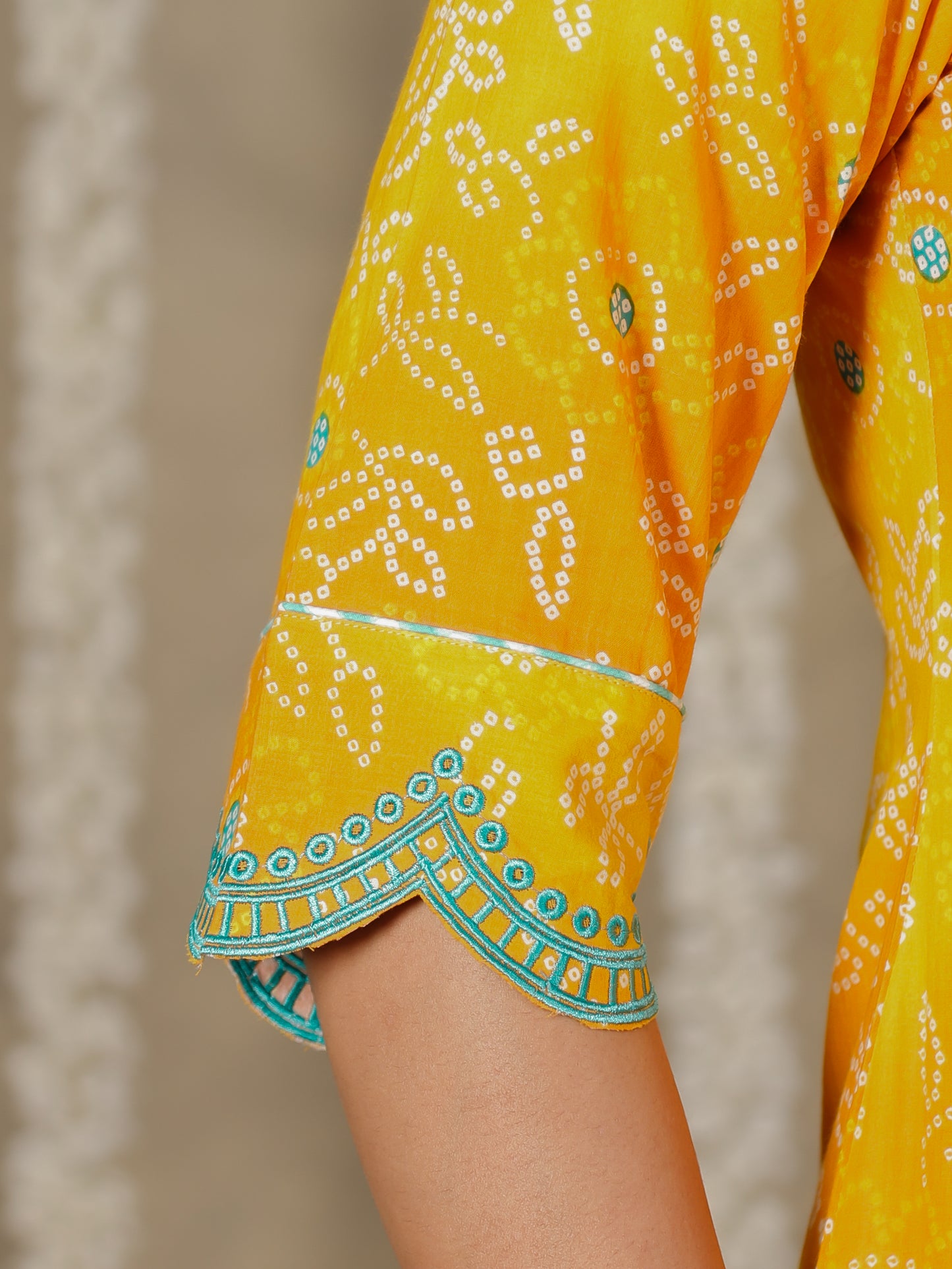 Embroidered Soft Cotton Bandhani Straight Yellow Kurta