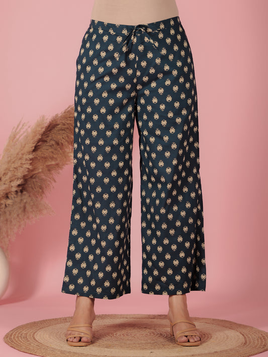 Soft Cotton Floral Blue Palazzo