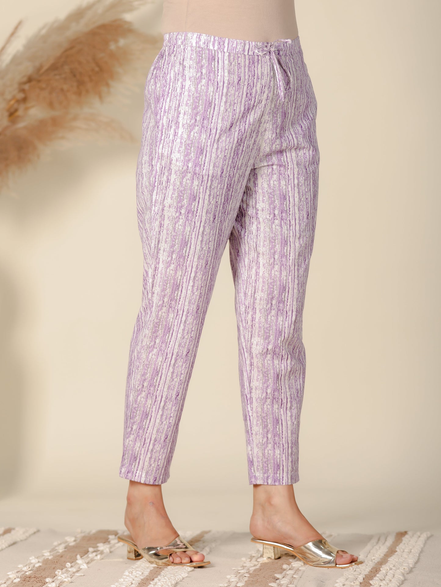 Soft Cotton Striped Purple Tapered Trousers