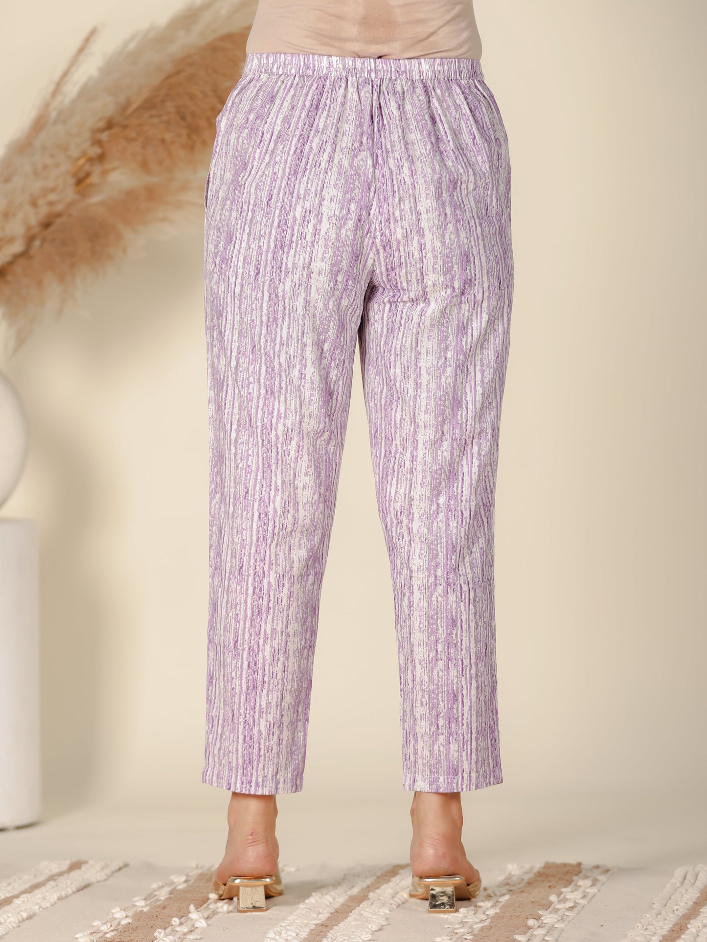Soft Cotton Striped Purple Tapered Trousers