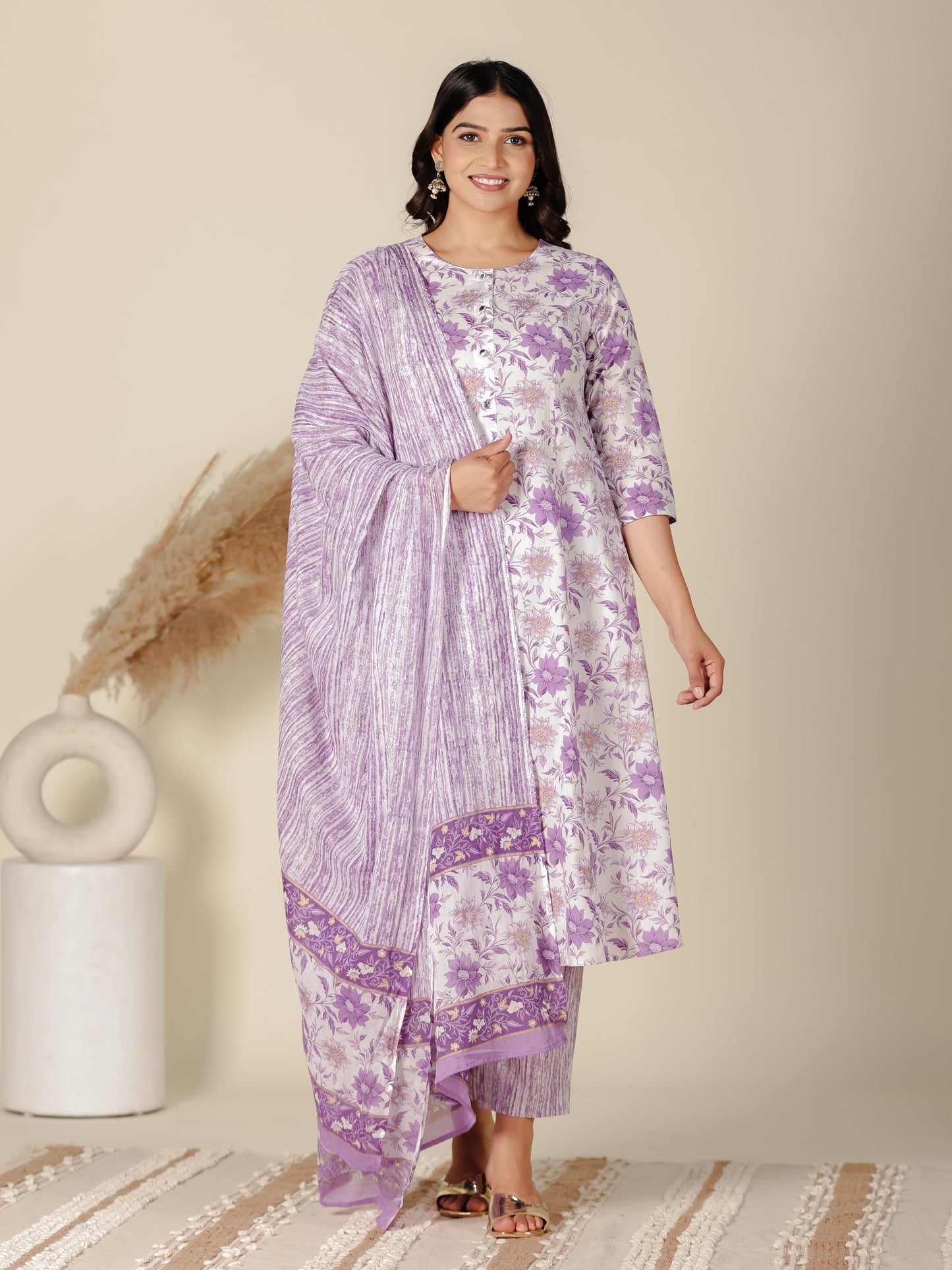 Voile Cotton Striped White Dupatta
