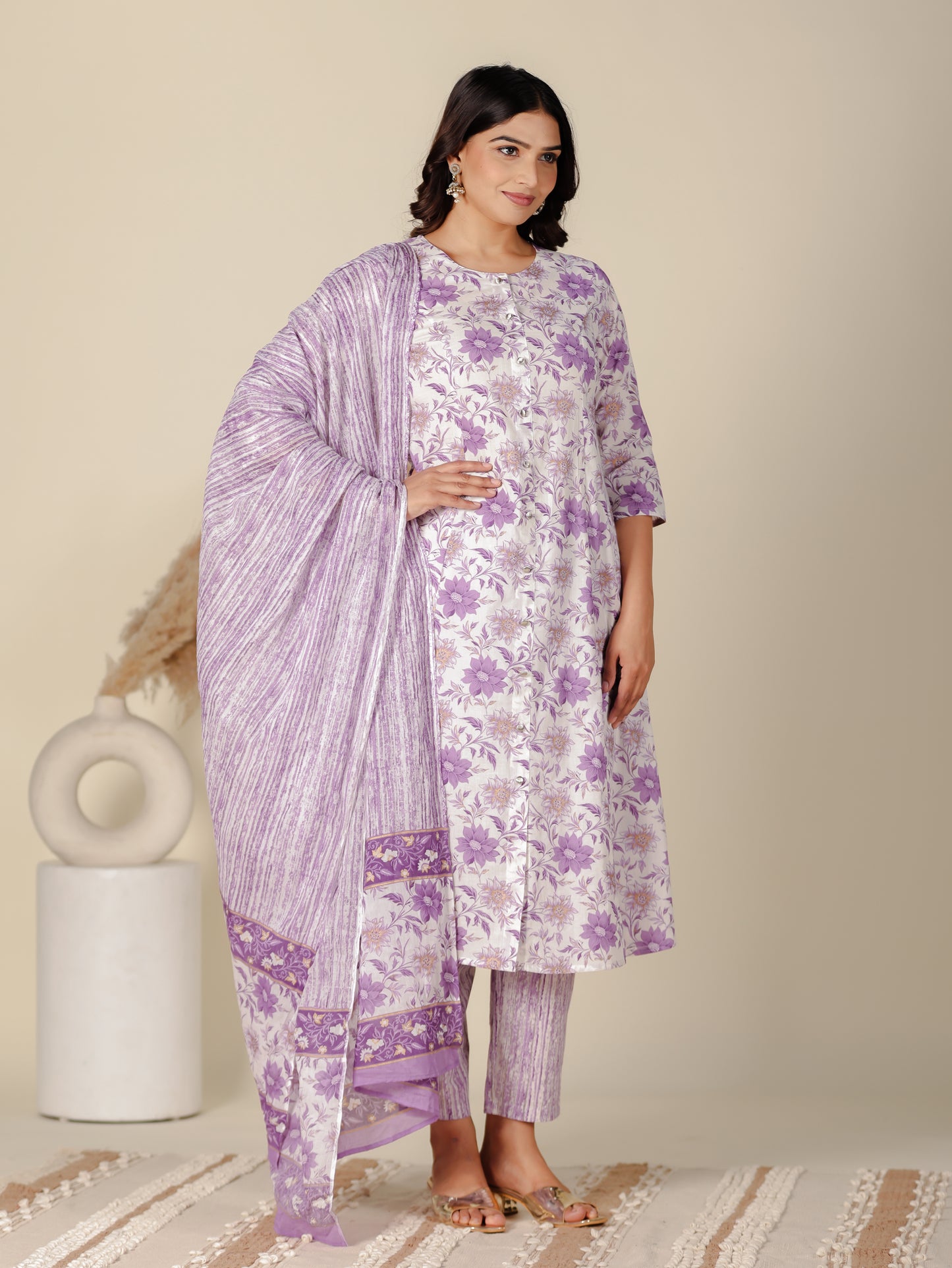 Voile Cotton Striped White Dupatta