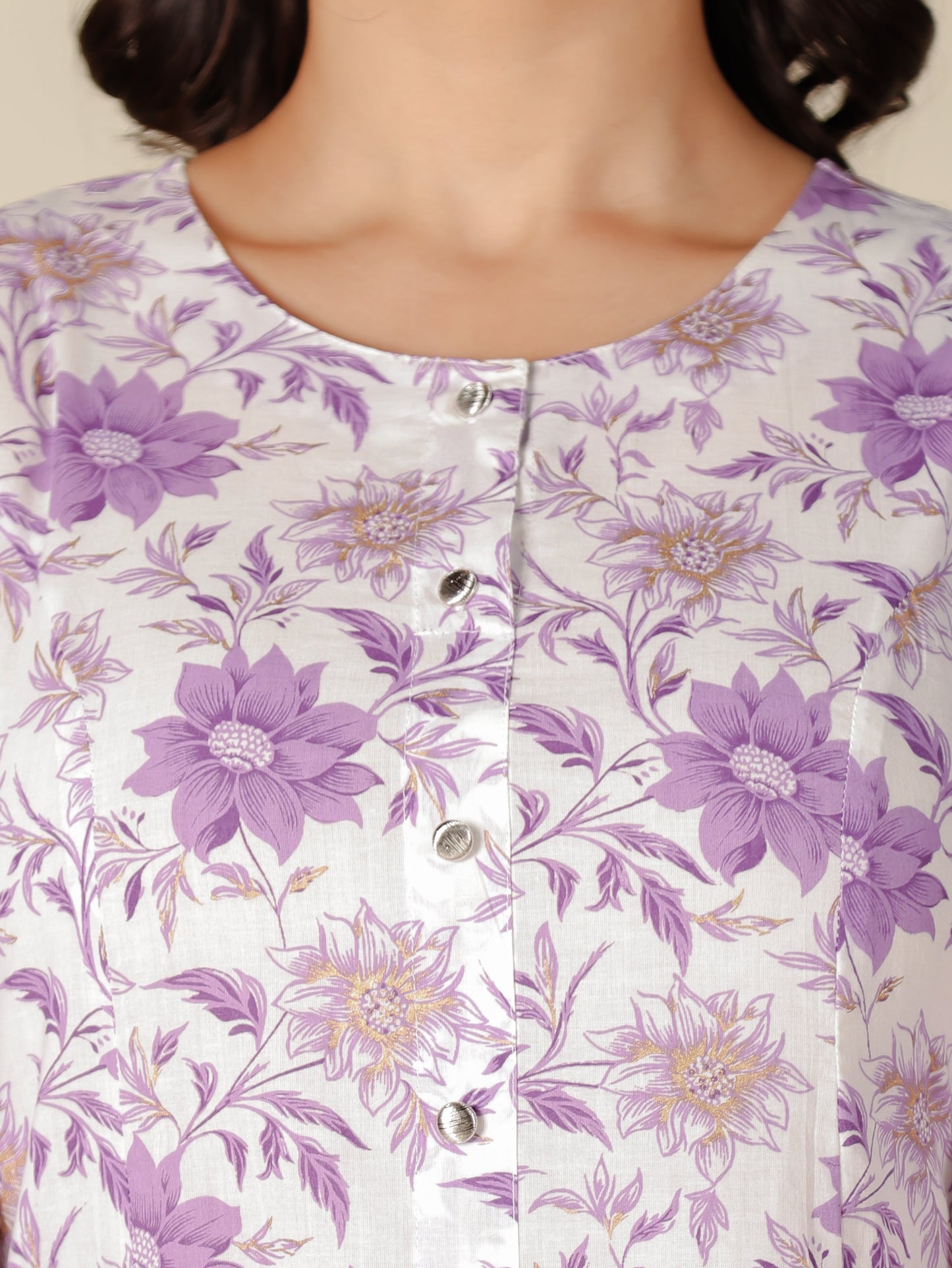 Soft Cotton Floral A-line White Kurta