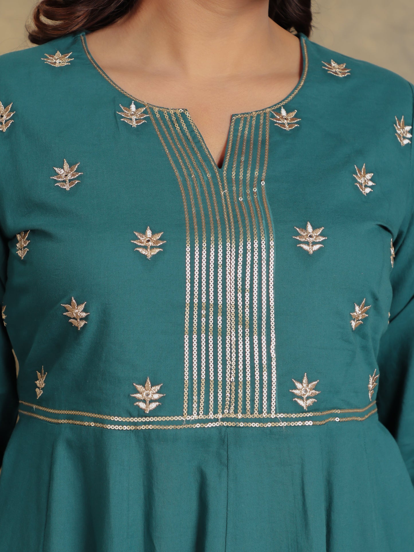 Embroidered Soft Cotton Solid Anarkali Green Kurta
