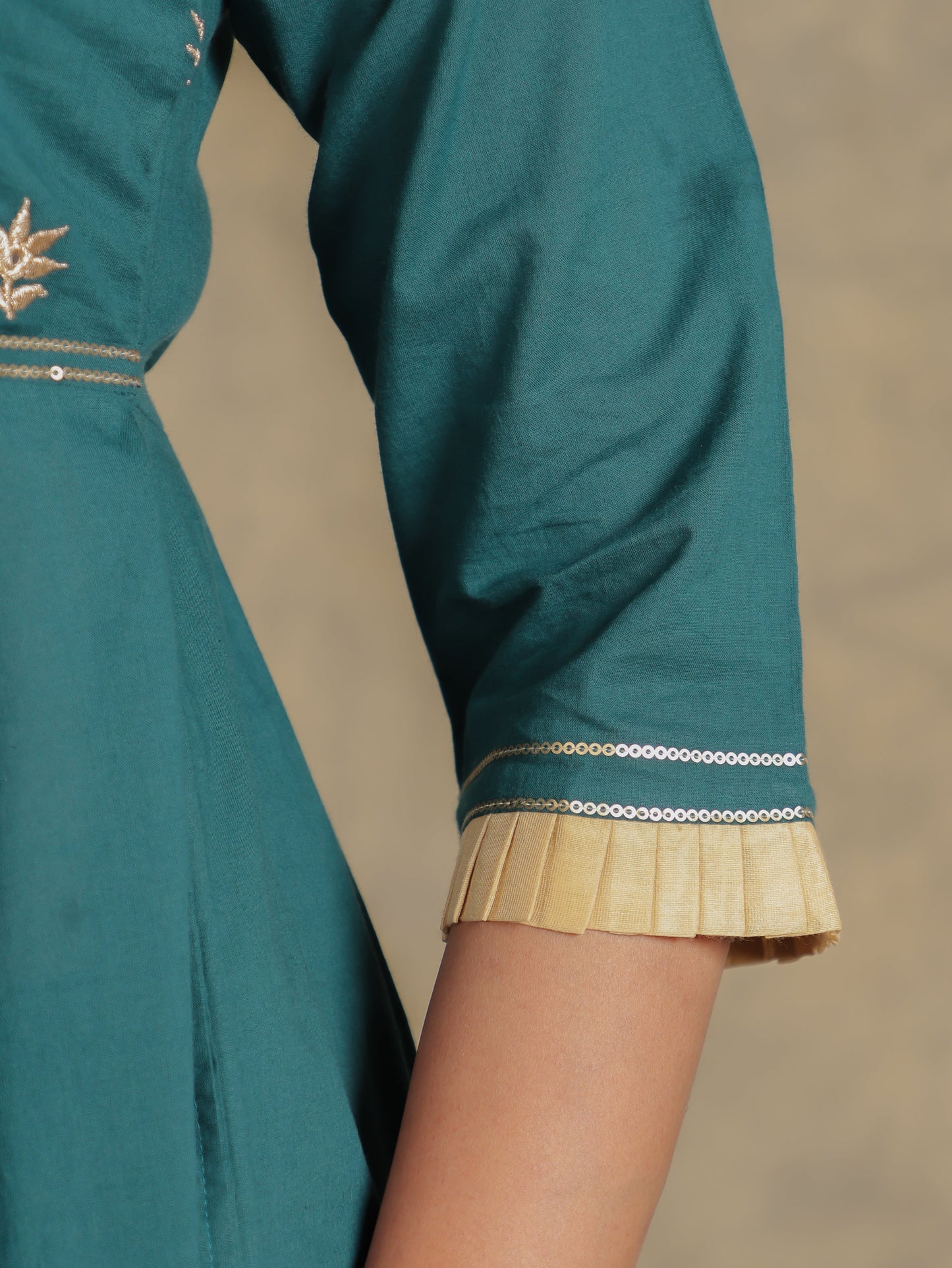 Embroidered Soft Cotton Solid Anarkali Green Kurta