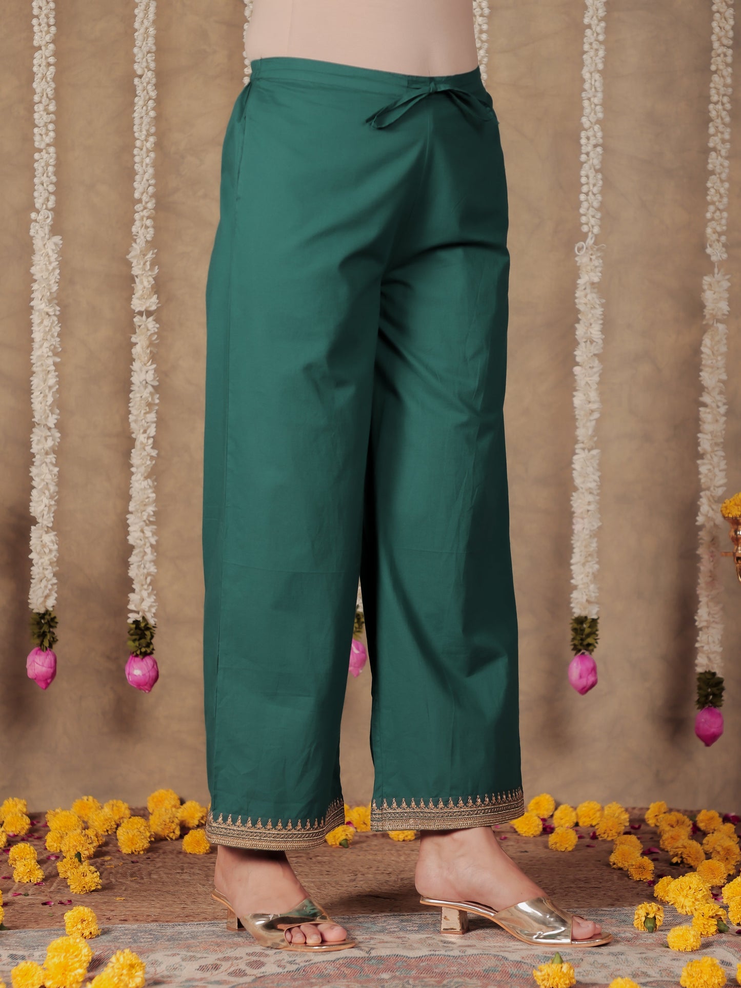 Soft Cotton Solid Green Palazzo