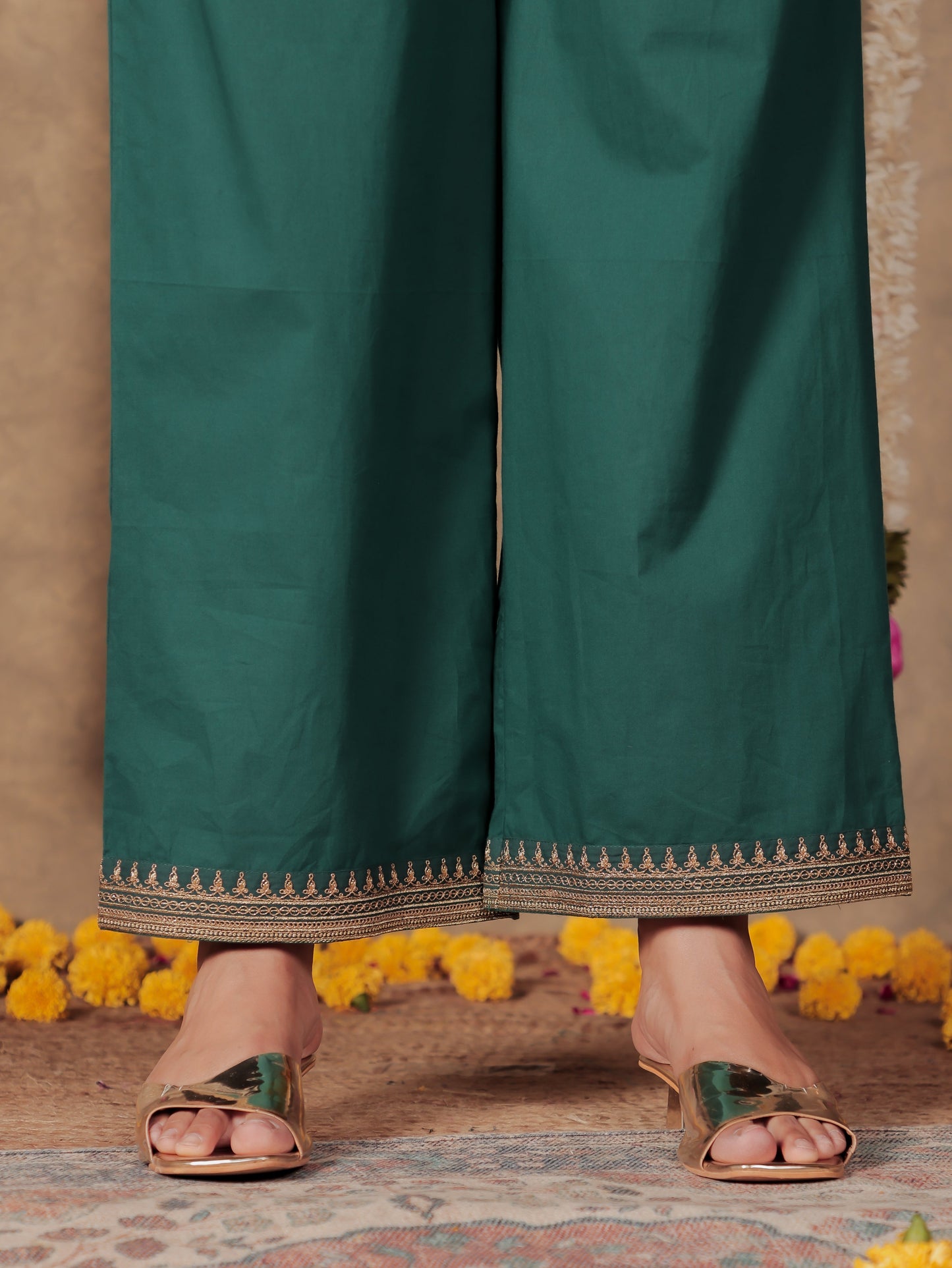 Soft Cotton Solid Green Palazzo