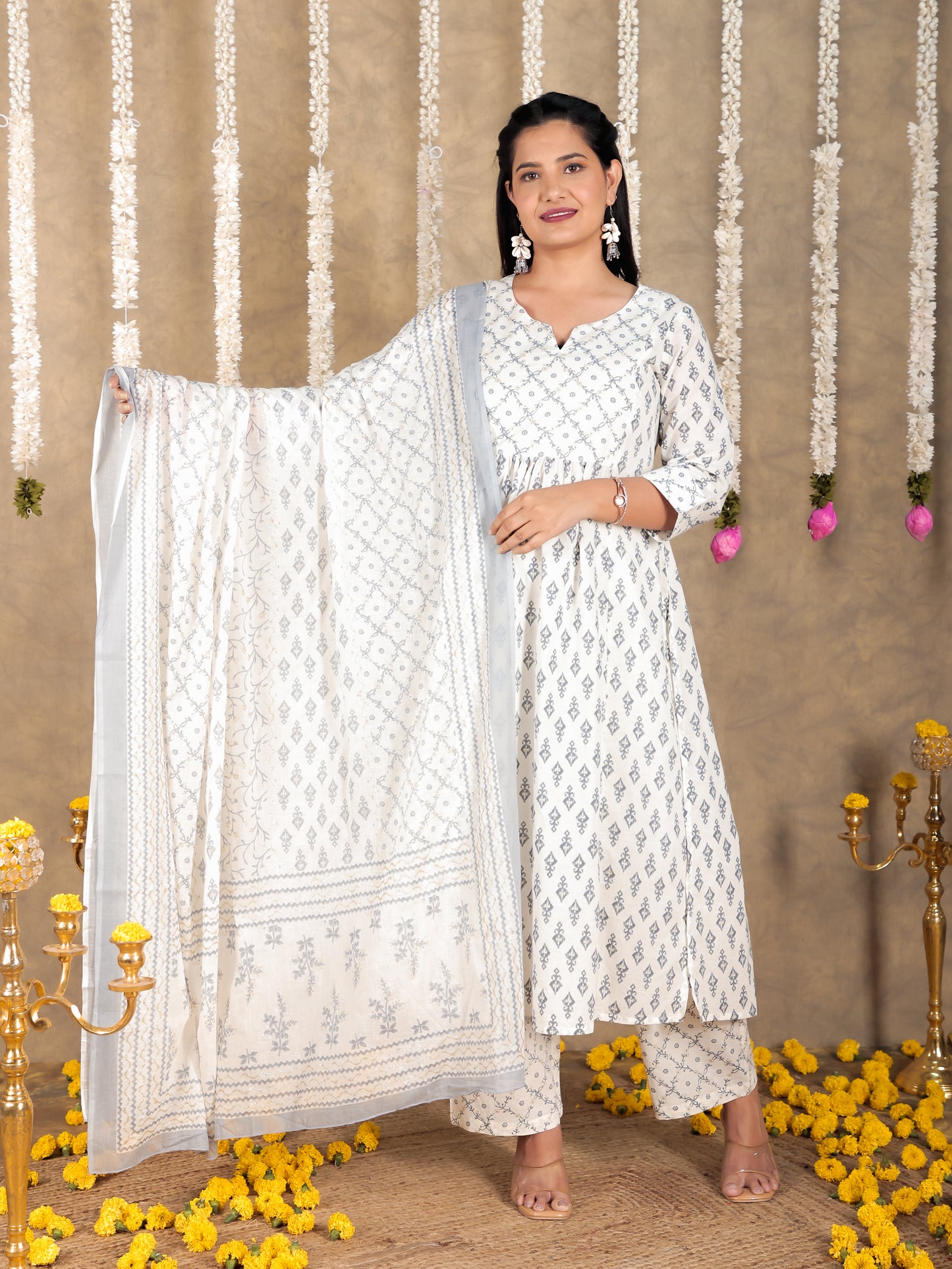 Voile Cotton Ikat White Dupatta