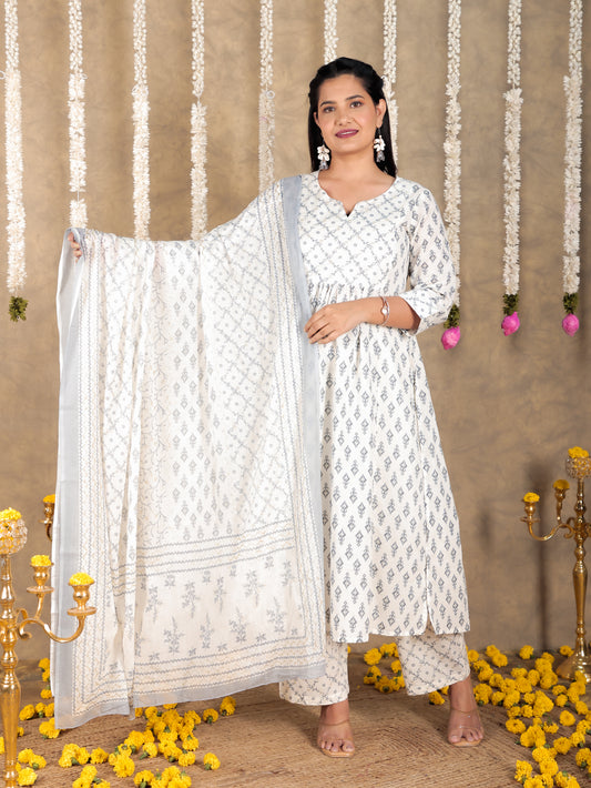 Voile Cotton Ikat White Dupatta