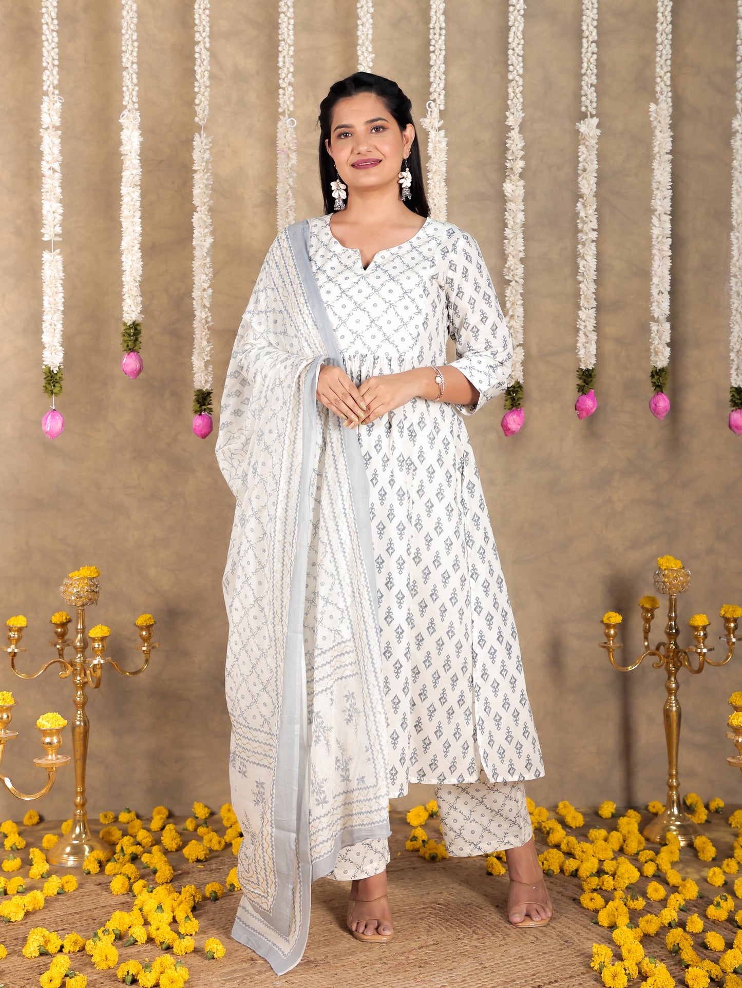 Voile Cotton Ikat White Dupatta