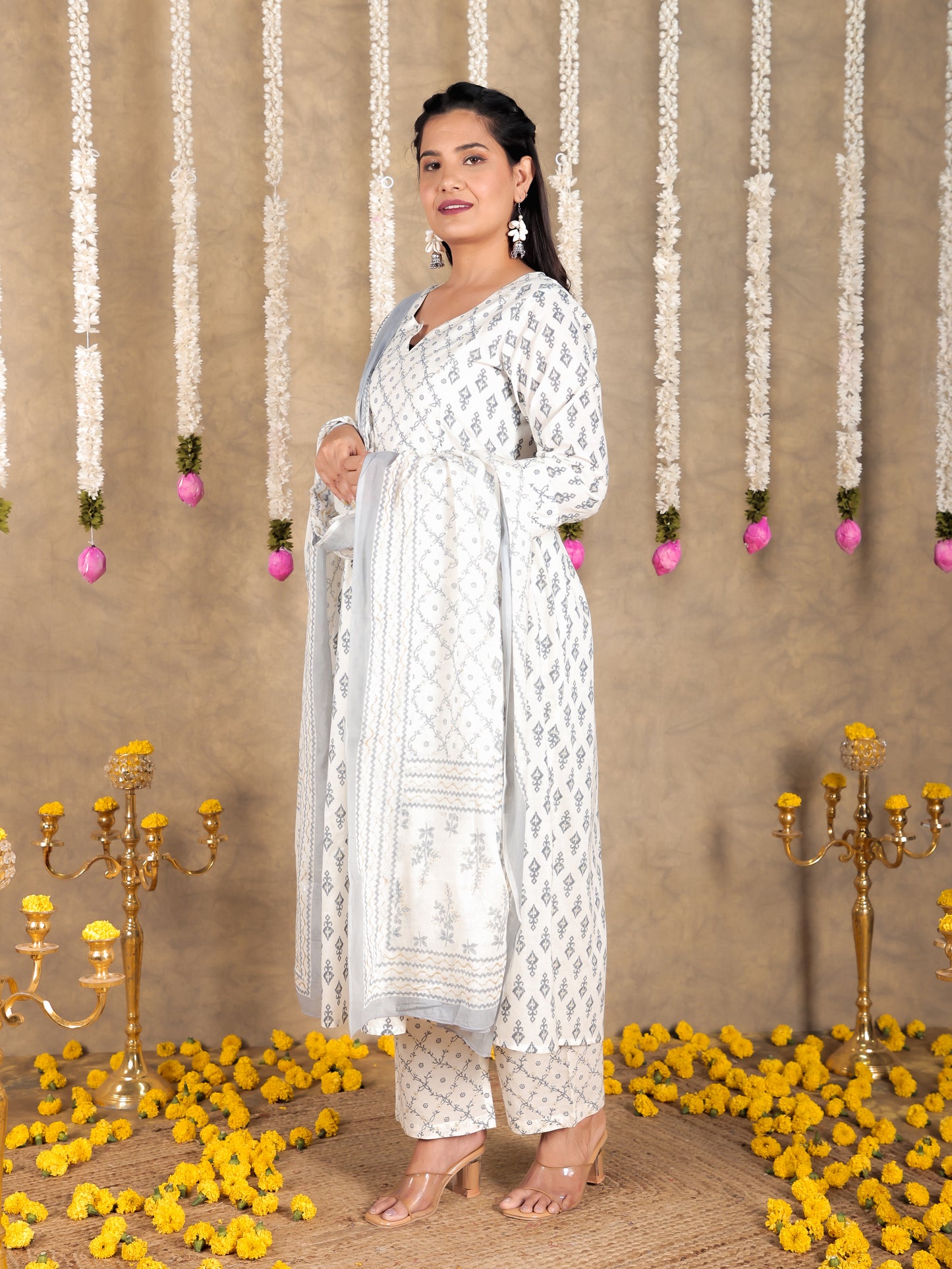 Voile Cotton Ikat White Dupatta