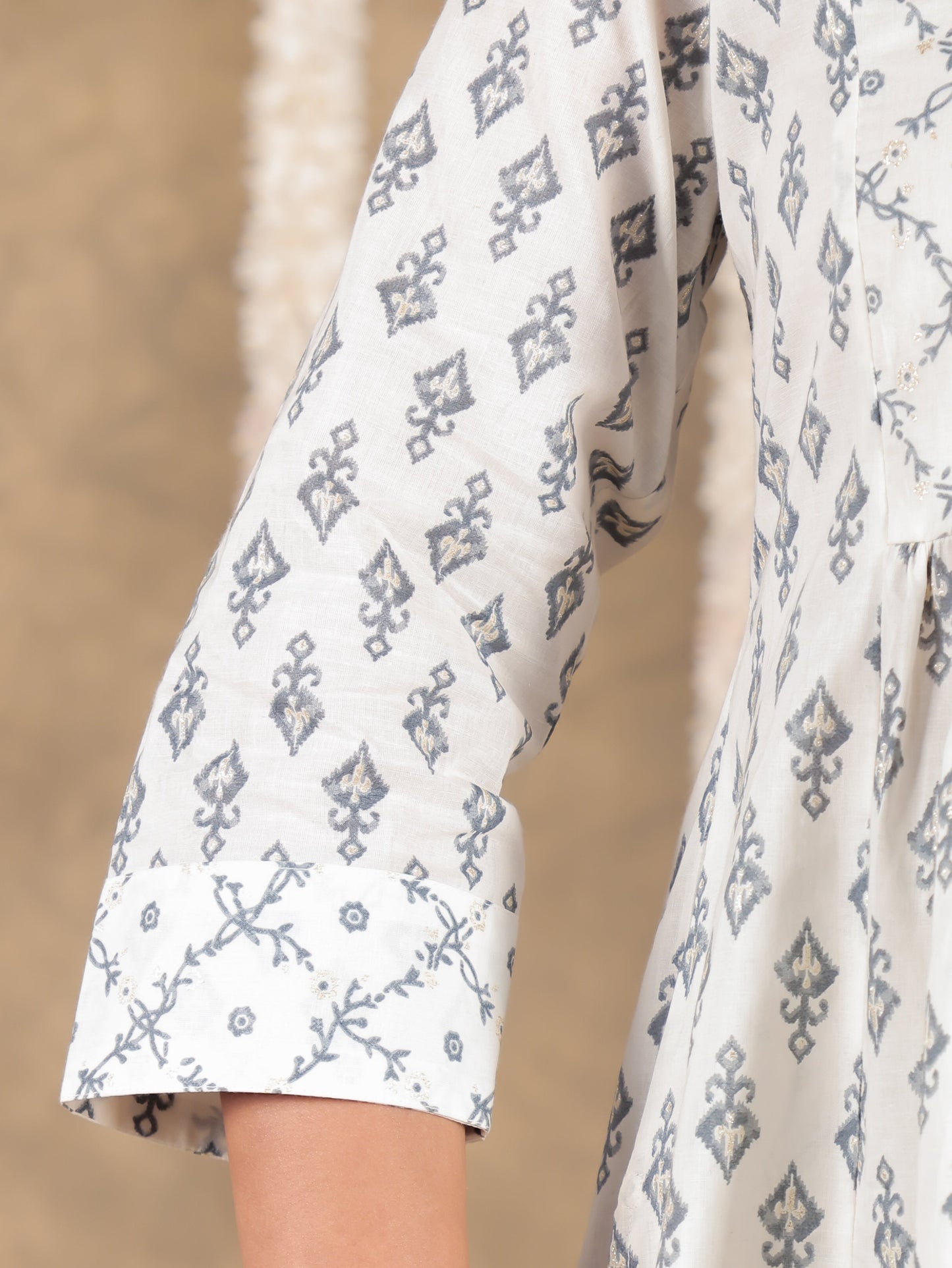 Soft Cotton Ikat A-line White Kurta