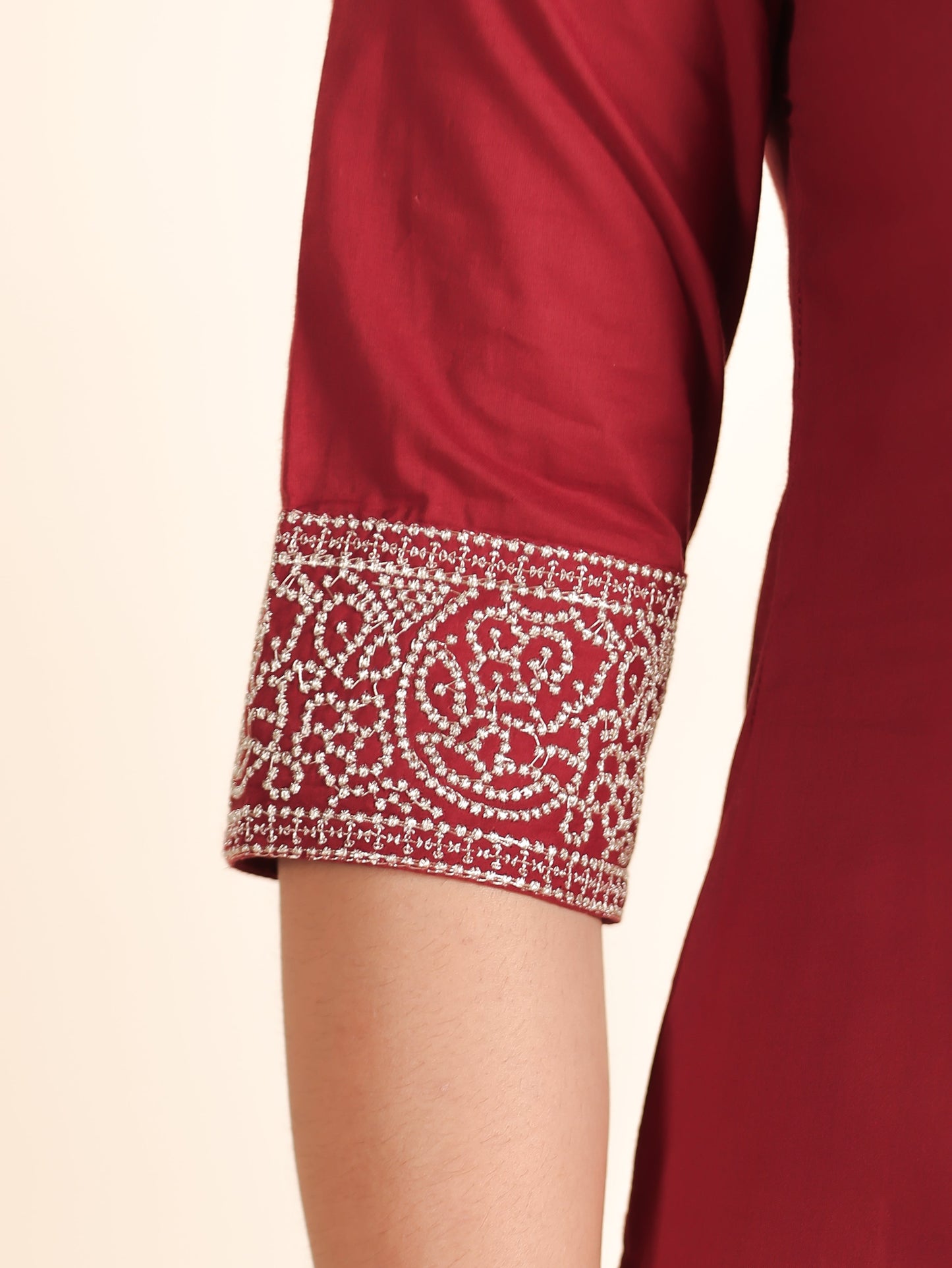 Embroidered Soft Cotton Solid Straight Maroon Kurta