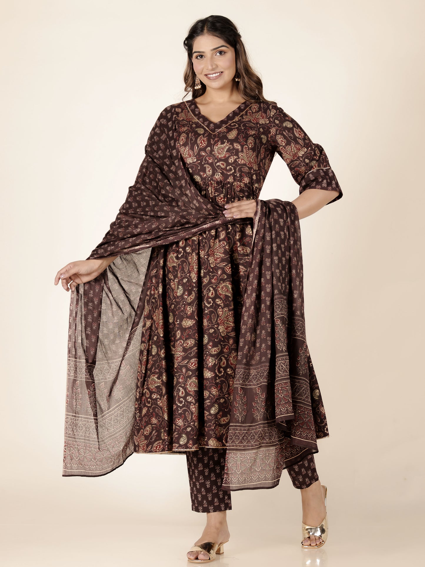 Voile Cotton Butti Brown Dupatta