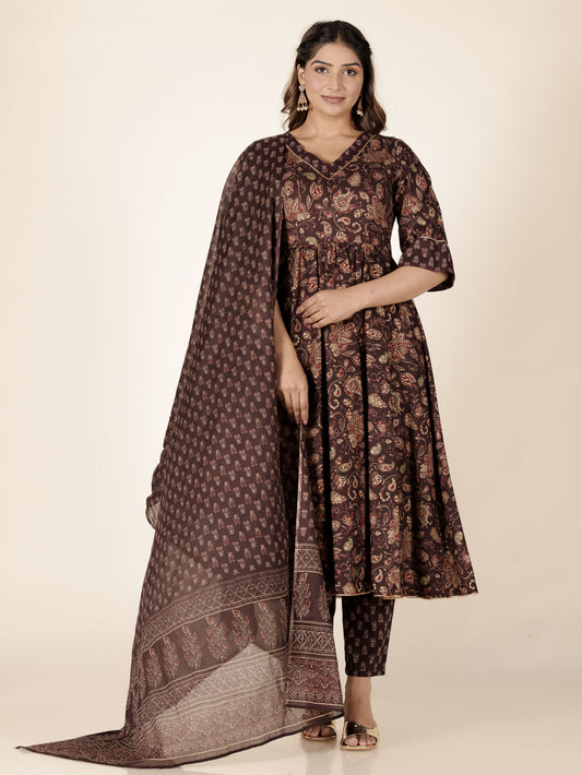 Voile Cotton Butti Brown Dupatta