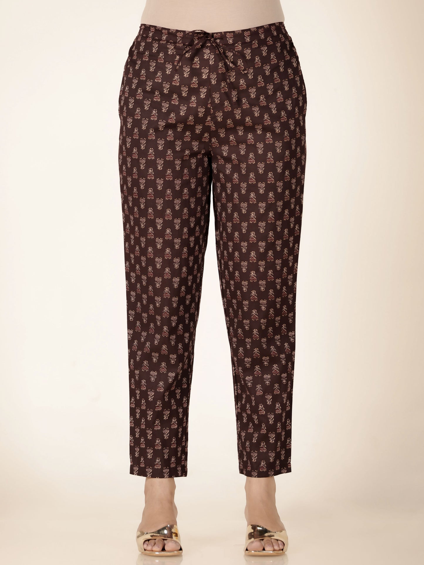 Soft Cotton Butti Brown Tapered Trousers