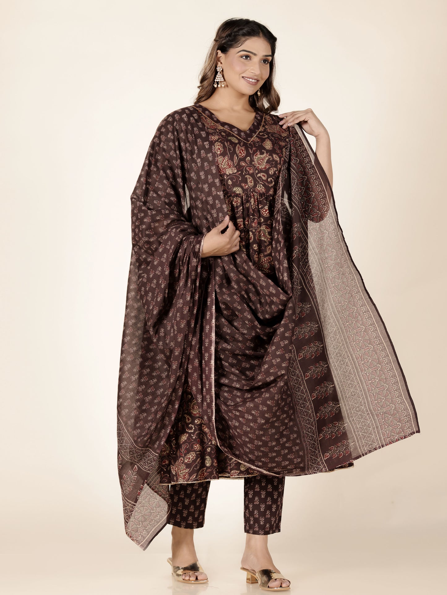 Voile Cotton Butti Brown Dupatta