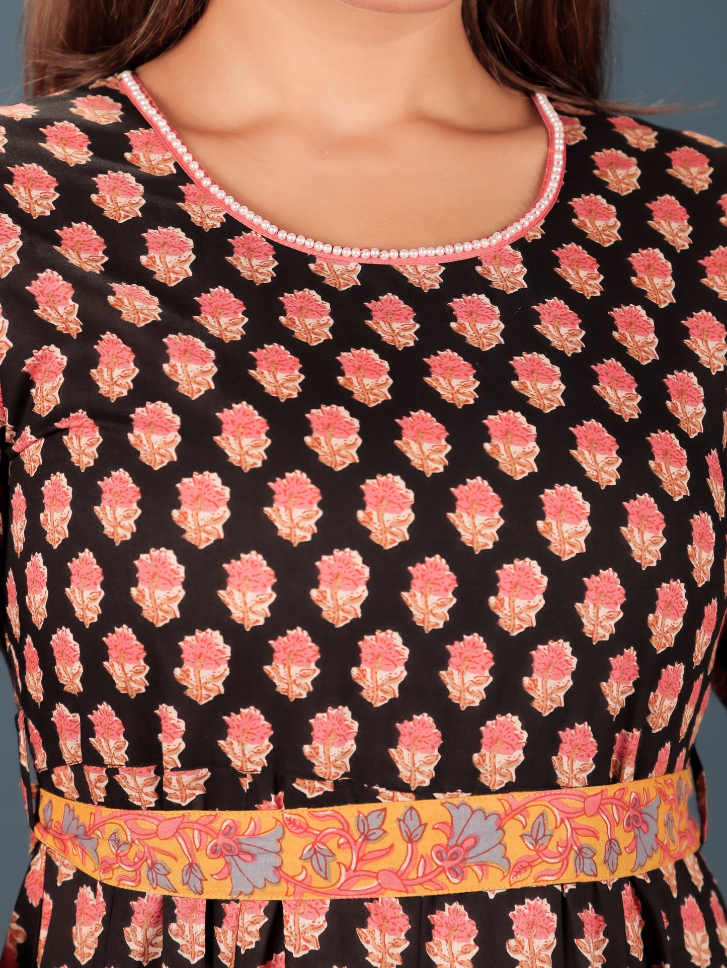 Soft Cotton Block Anarkali Black Kurta