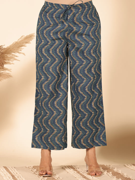 Soft Cotton Chevron Blue Palazzo