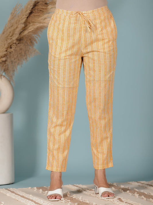 Soft Cotton Tribal Yellow Tapered Trousers