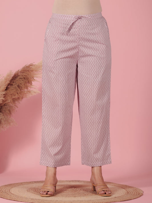 Soft Cotton Chevron Mauve Straight Trousers