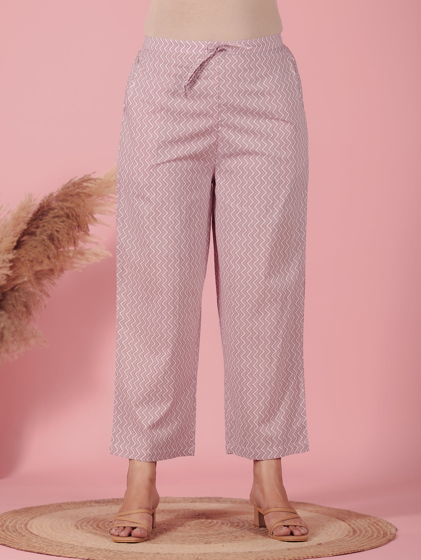 Soft Cotton Chevron Mauve Straight Trousers