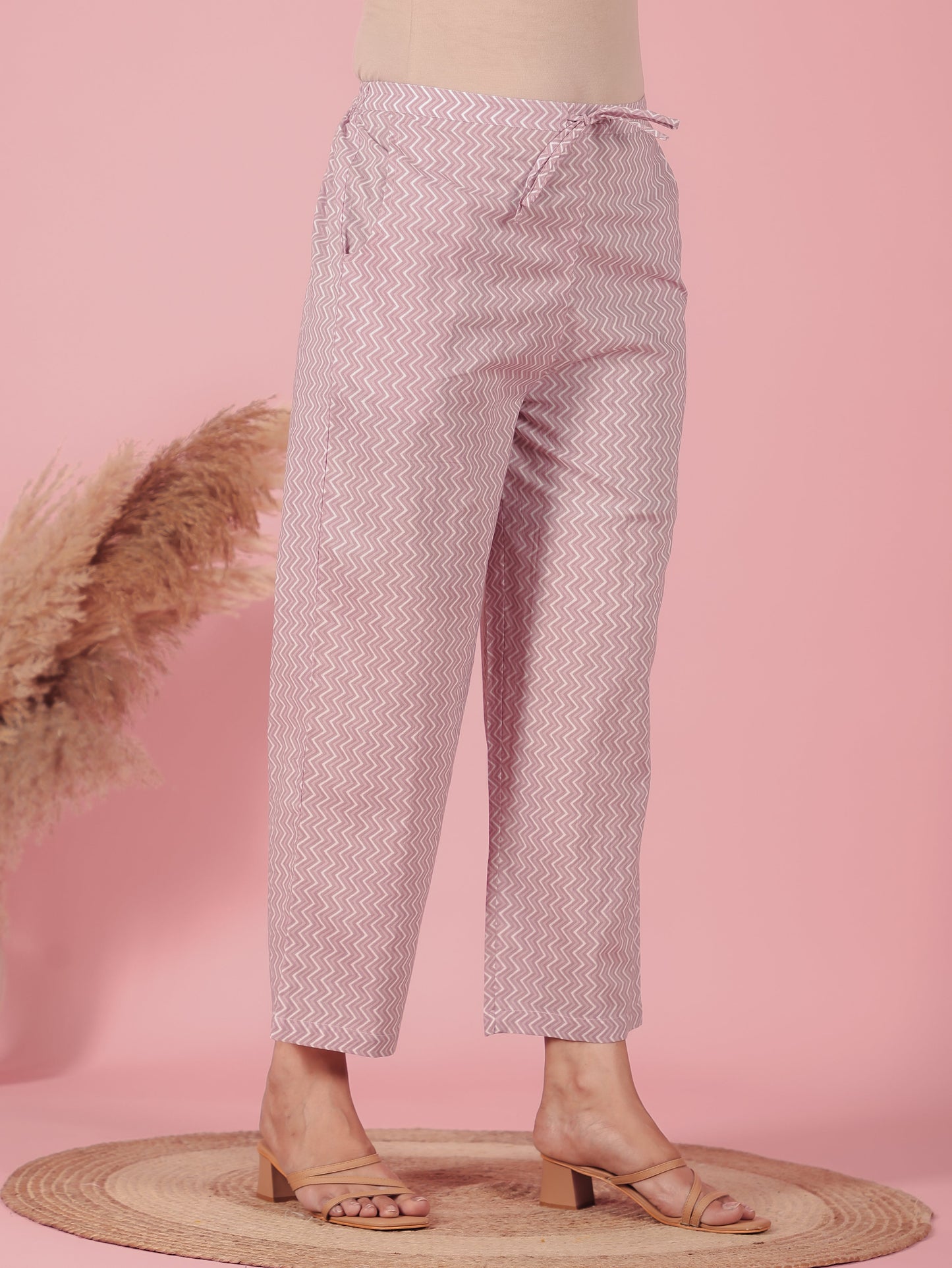 Soft Cotton Chevron Mauve Straight Trousers
