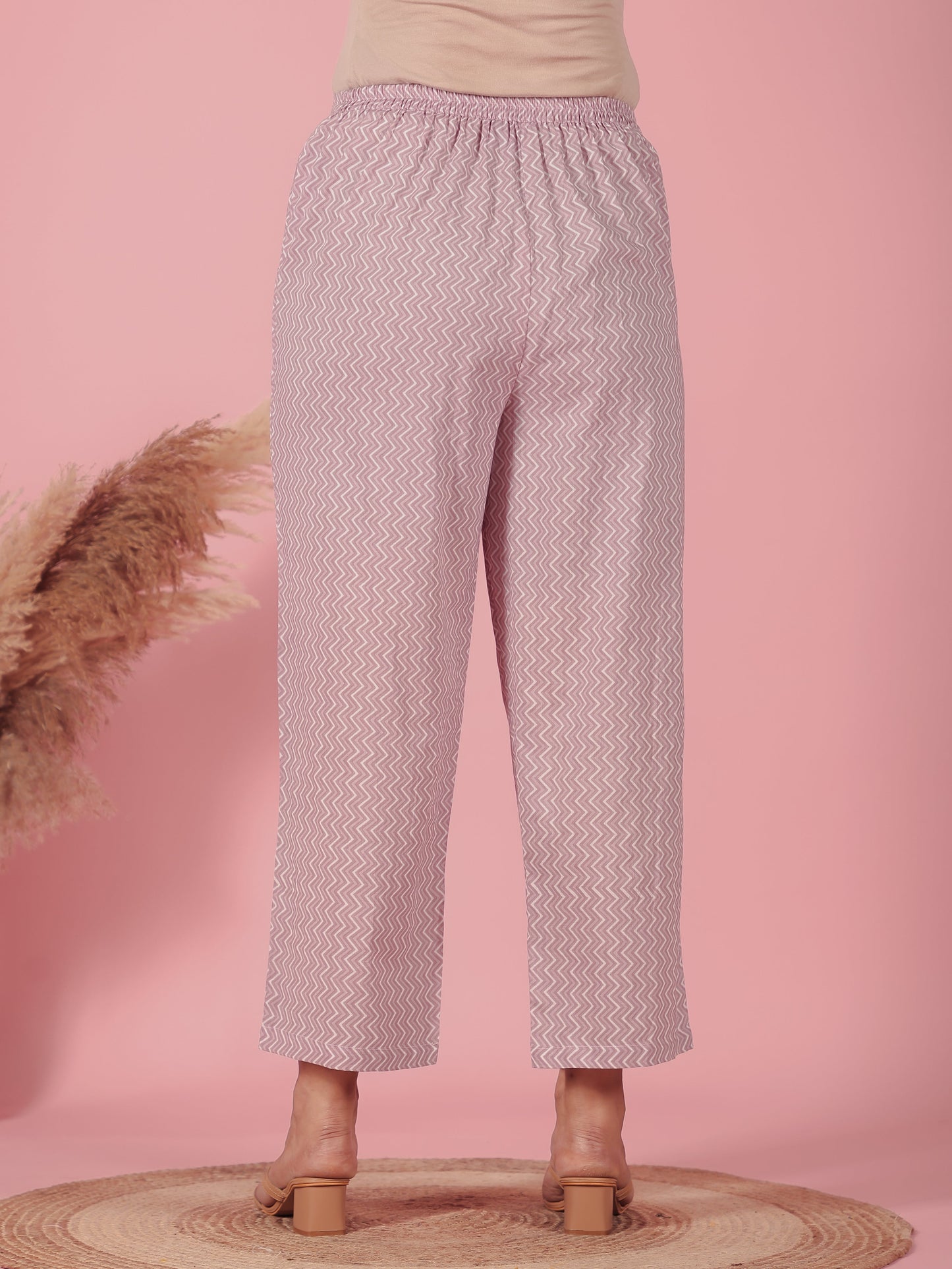 Soft Cotton Chevron Mauve Straight Trousers