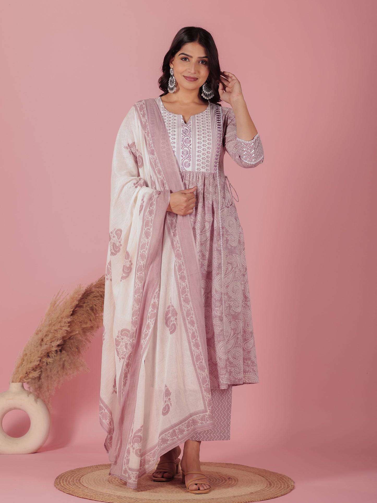 Cotton Voile Block Print Cream Dupatta