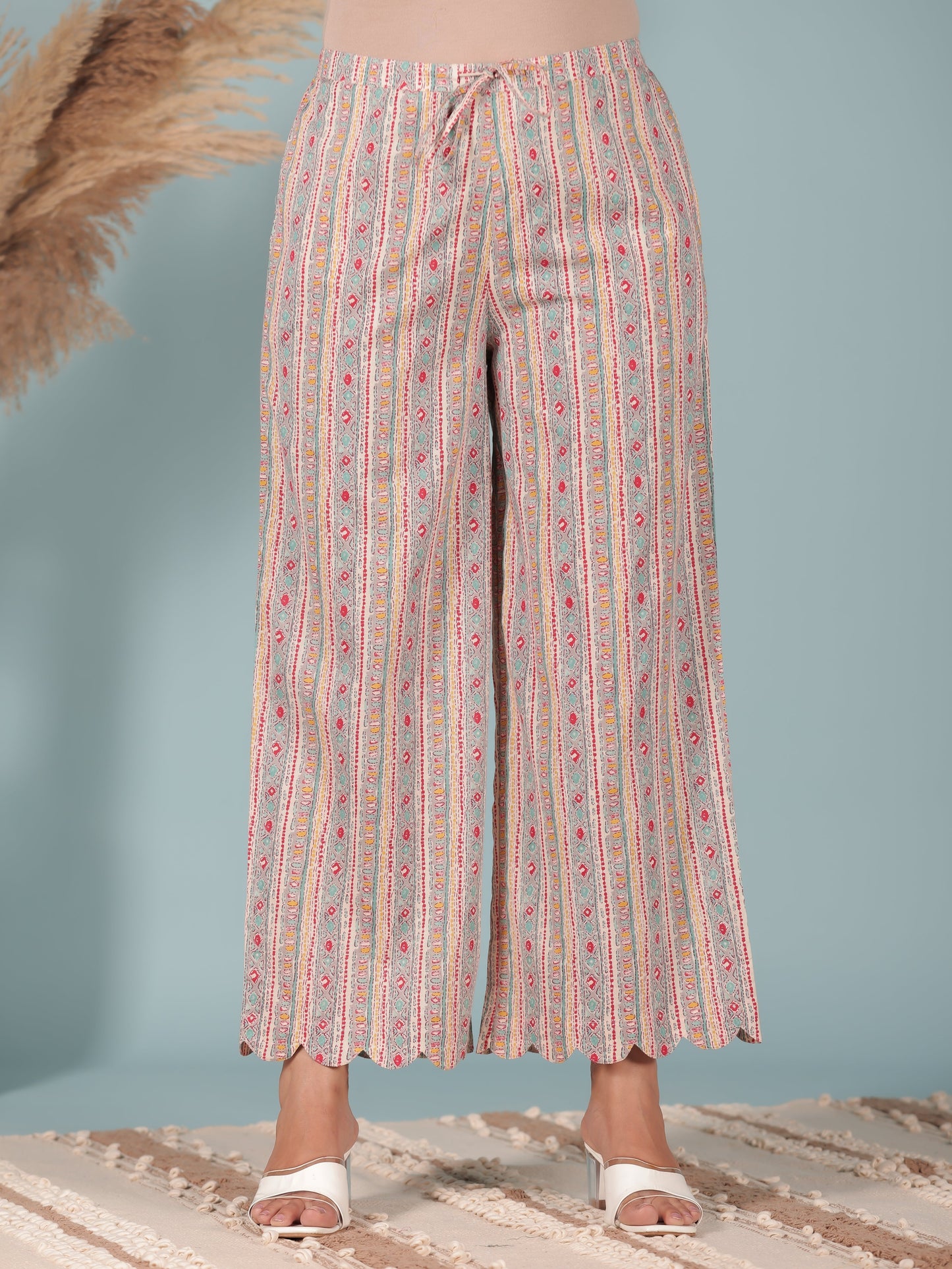 Soft Cotton Tribal Cream Palazzo
