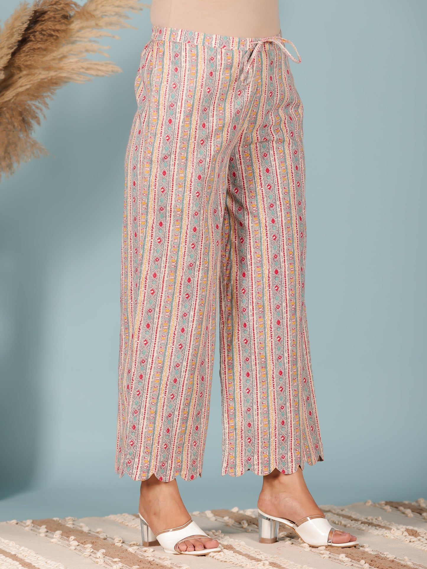 Soft Cotton Tribal Cream Palazzo