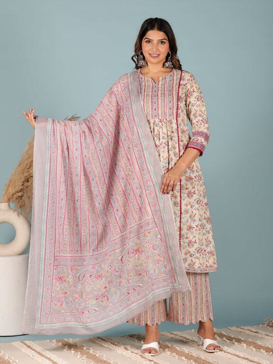 Voile Cotton Tribal Grey Dupatta
