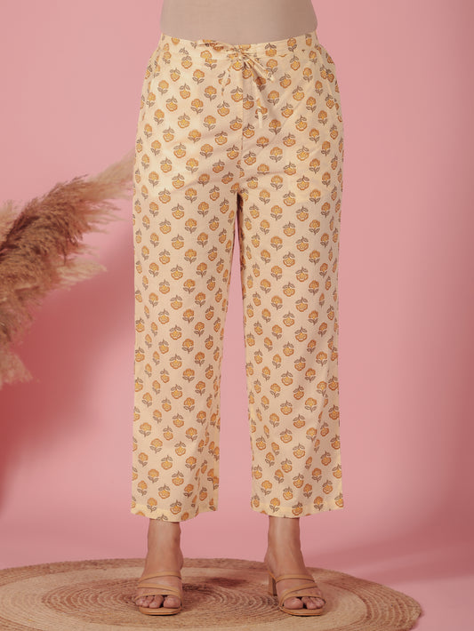 Soft Cotton Block Cream Straight Trousers