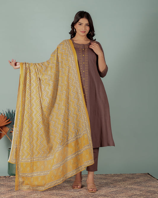 Voile Cotton Chevron Yellow Dupatta