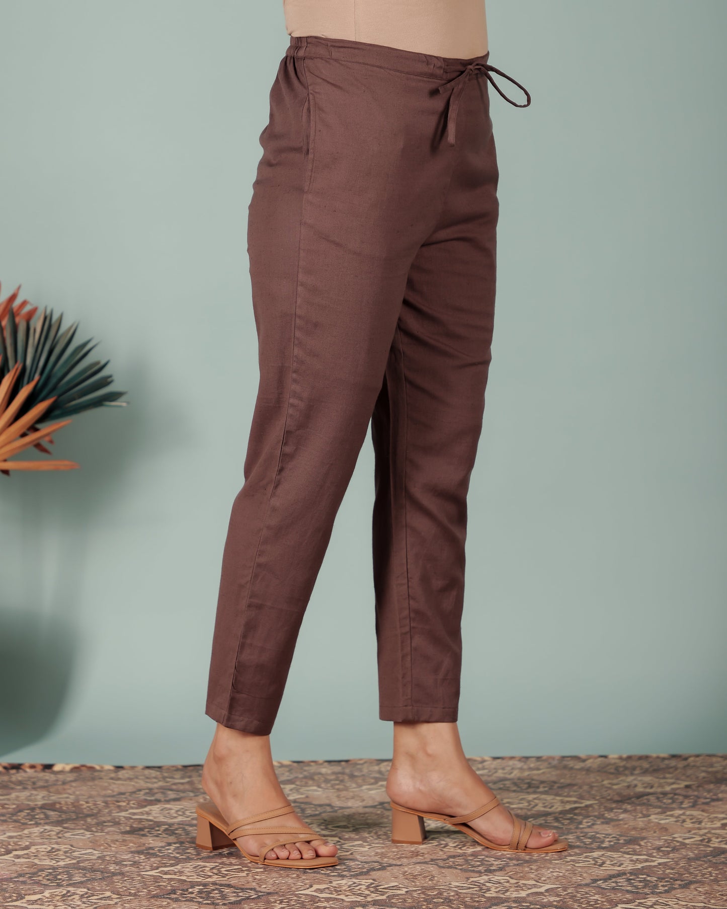 Linen Cotton Solid A-line Brown Kurta