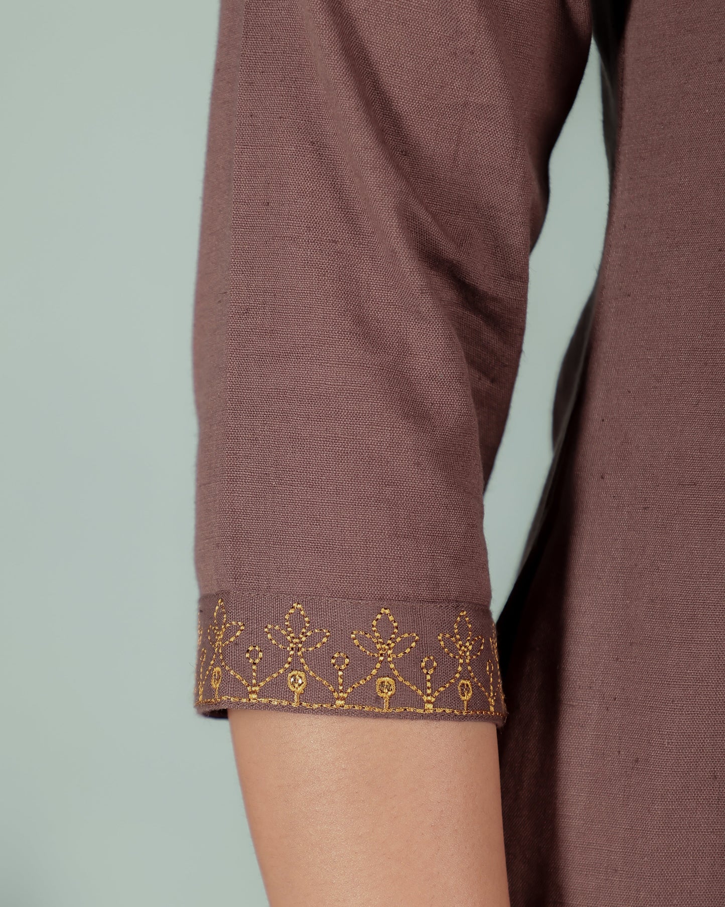 Linen Cotton Solid A-line Brown Kurta