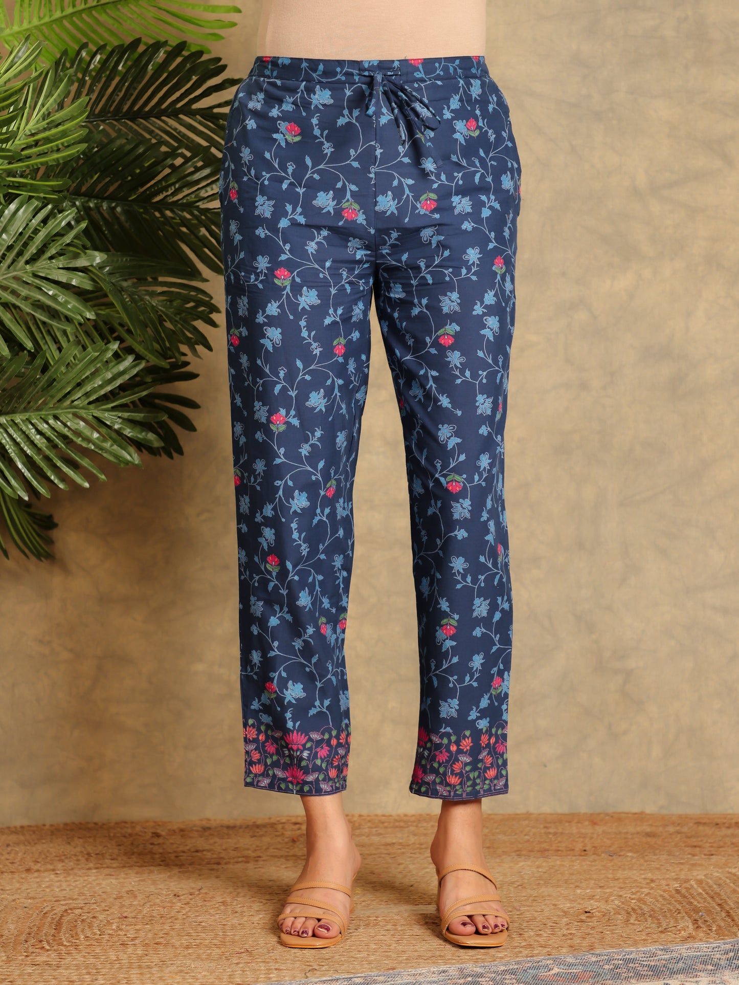 Soft Cotton Floral Straight Blue Kurta