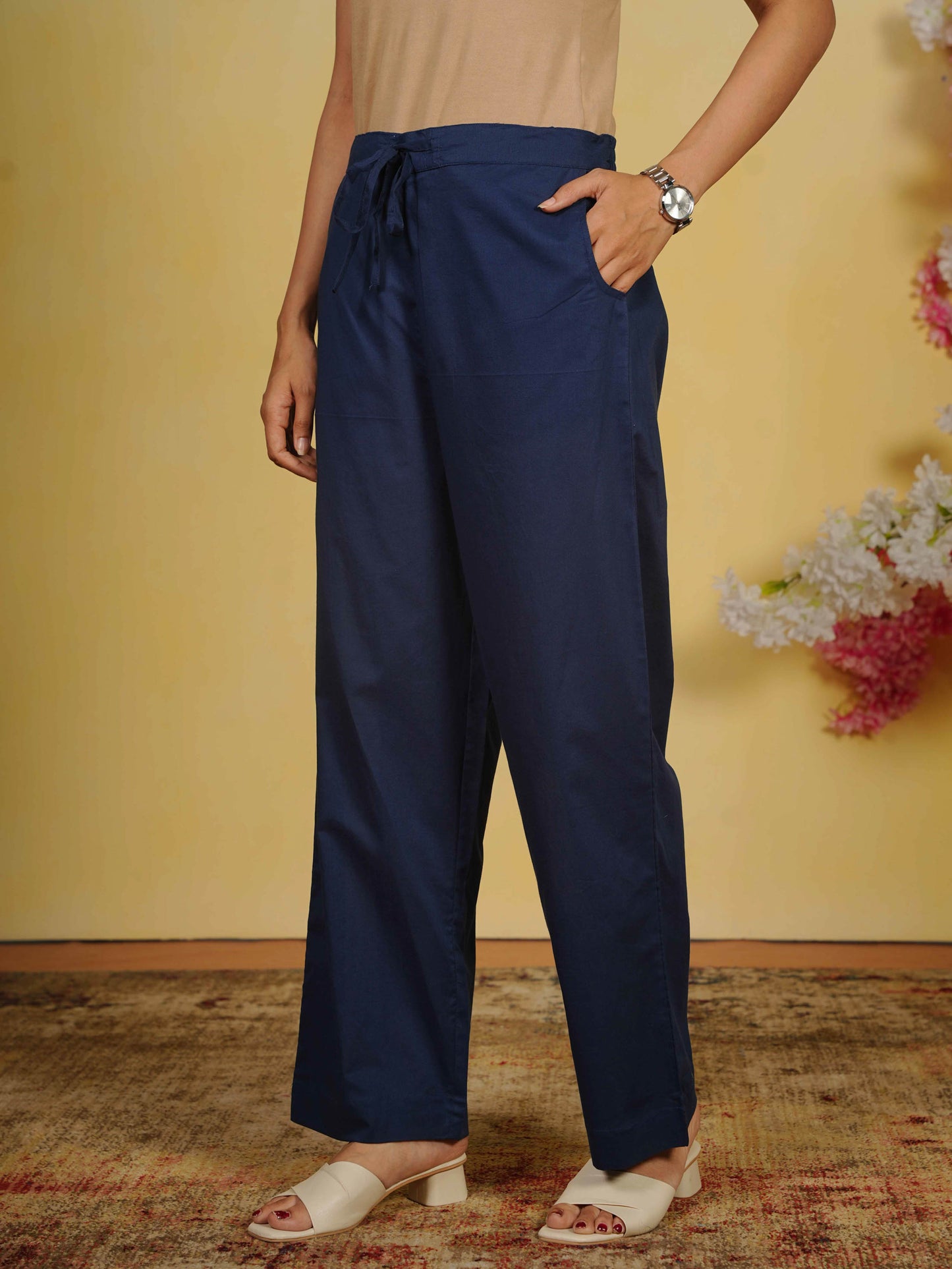 Embroidered Soft Cotton Floral Straight Indigo blue Kurta