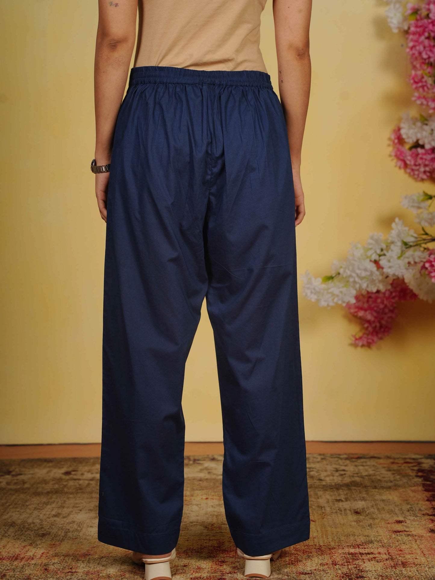 Embroidered Soft Cotton Floral Straight Indigo blue Kurta