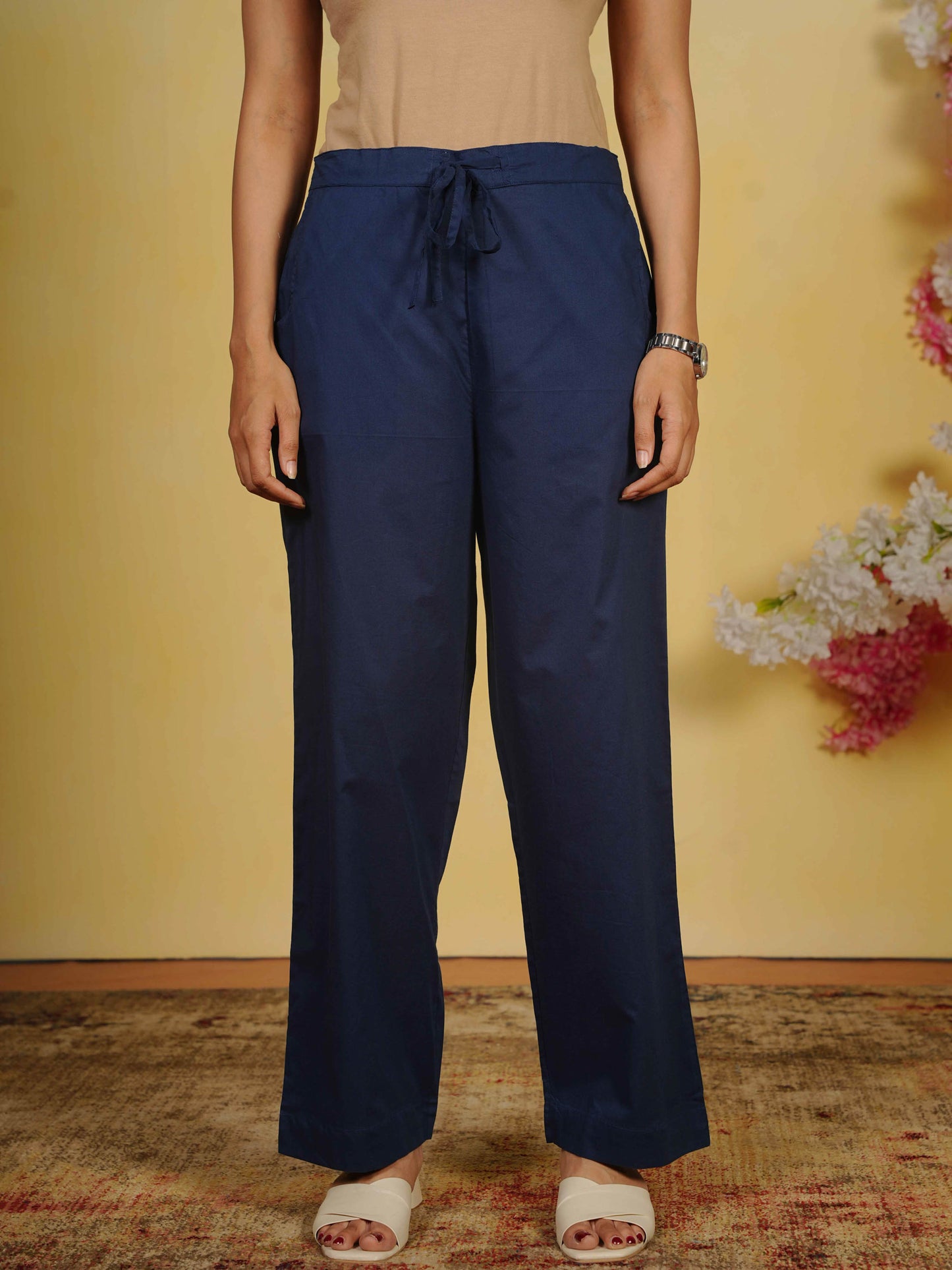Embroidered Soft Cotton Floral Straight Indigo blue Kurta