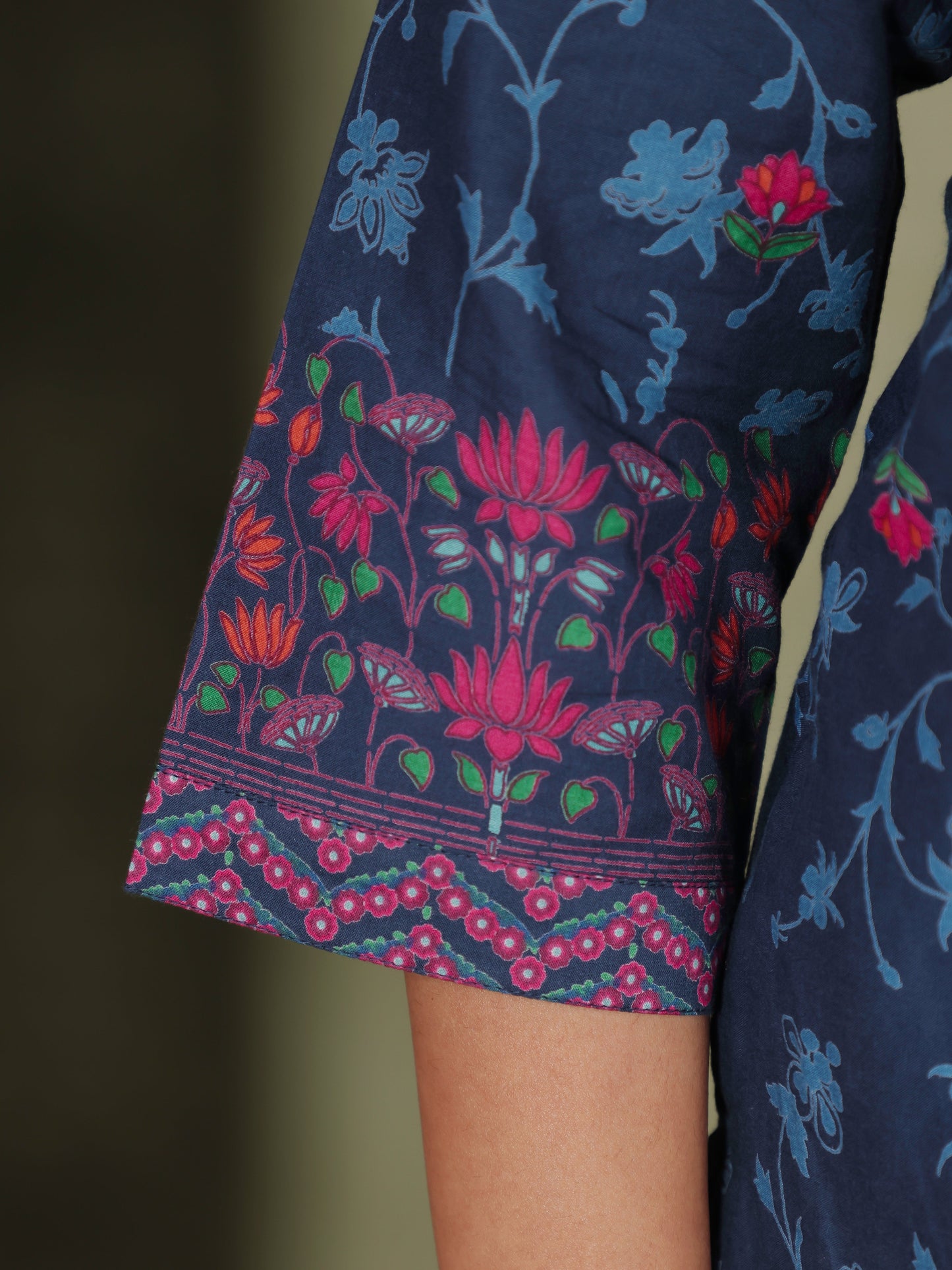 Embroidered Soft Cotton Floral Straight Indigo blue Kurta
