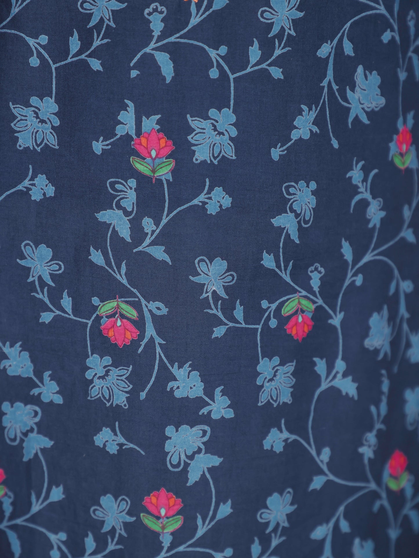 Embroidered Soft Cotton Floral Straight Indigo blue Kurta