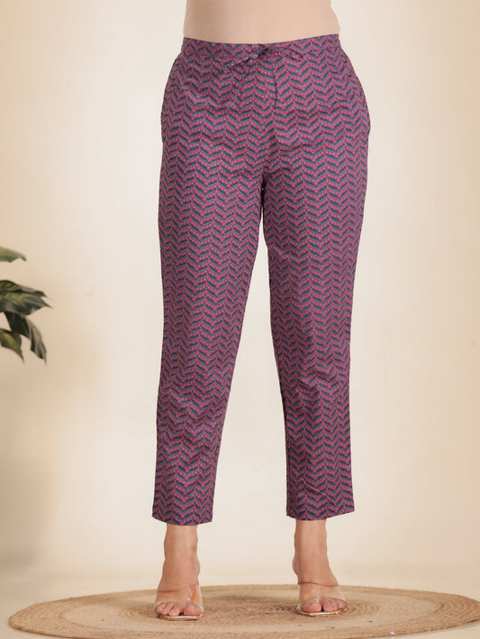 Soft Cotton Chevron Pink Tapered Trousers