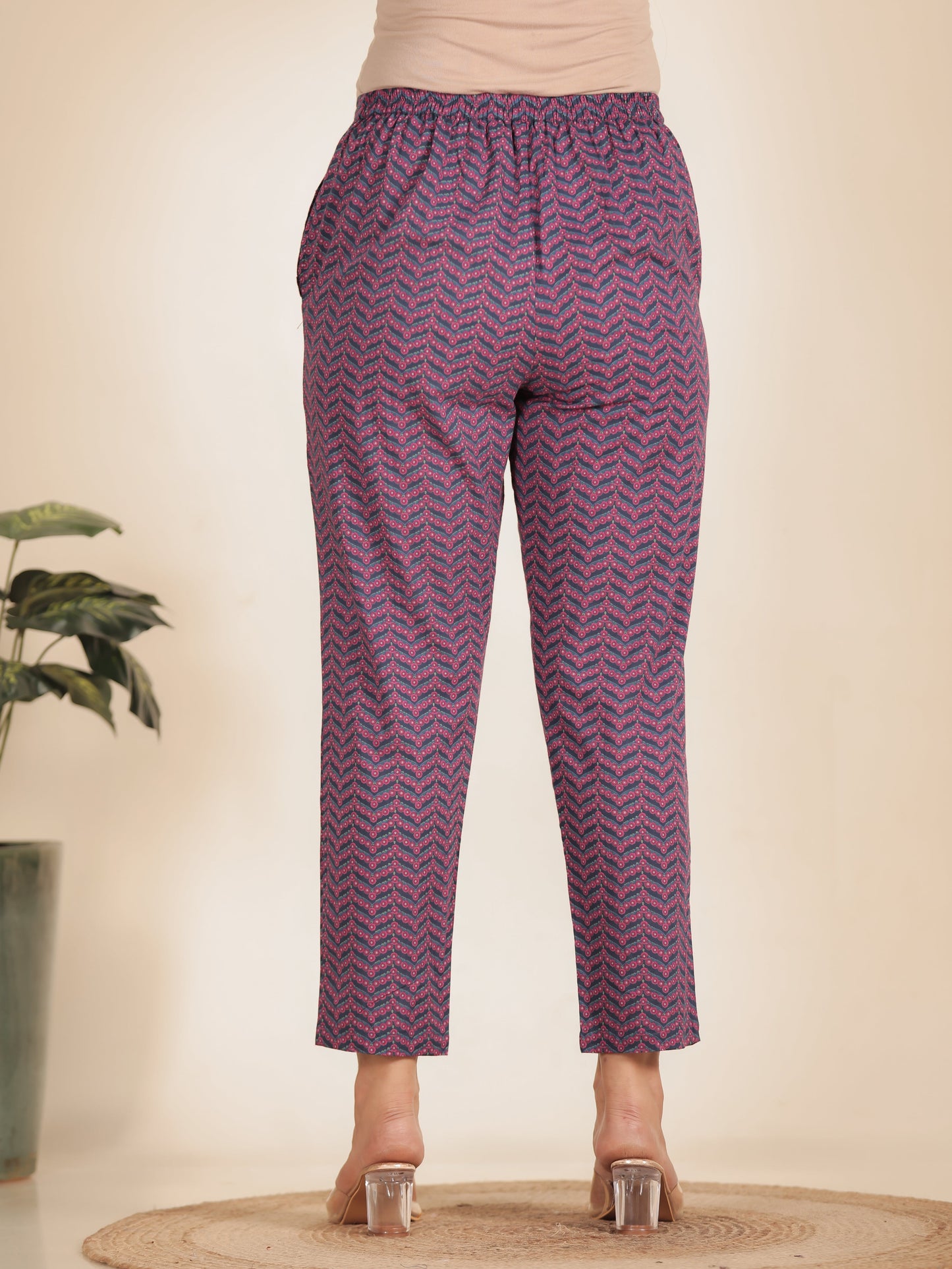 Soft Cotton Chevron Pink Tapered Trousers