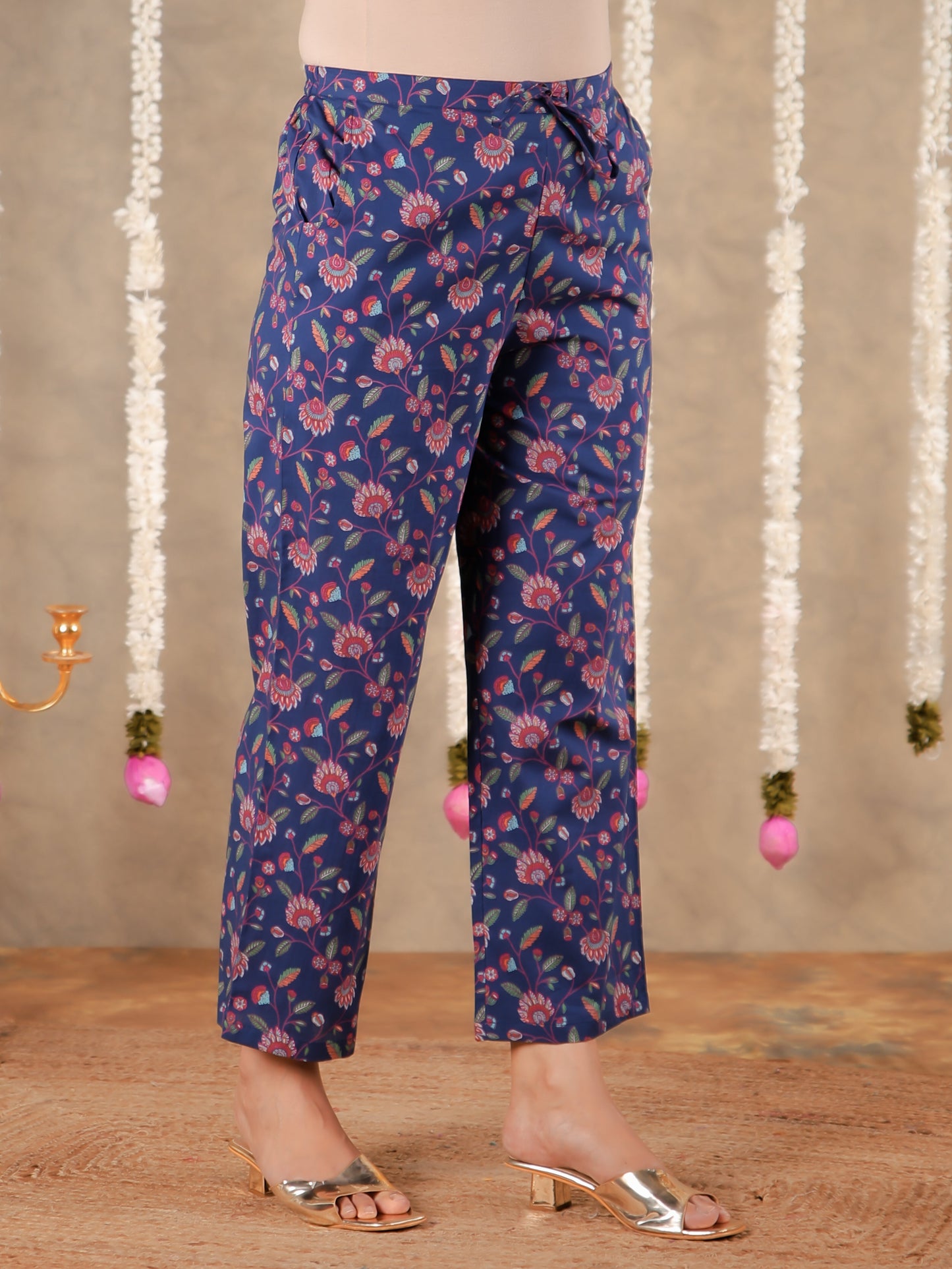 Embroidered Soft Cotton Floral Straight Blue Kurta