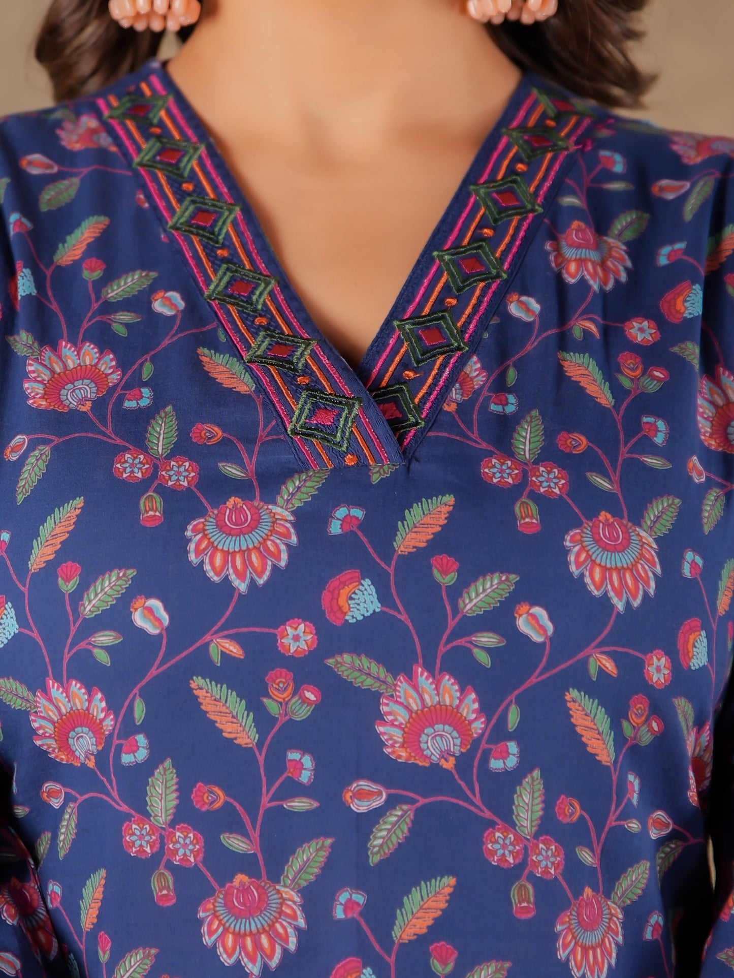 Soft Cotton Floral Straight Blue Kurti